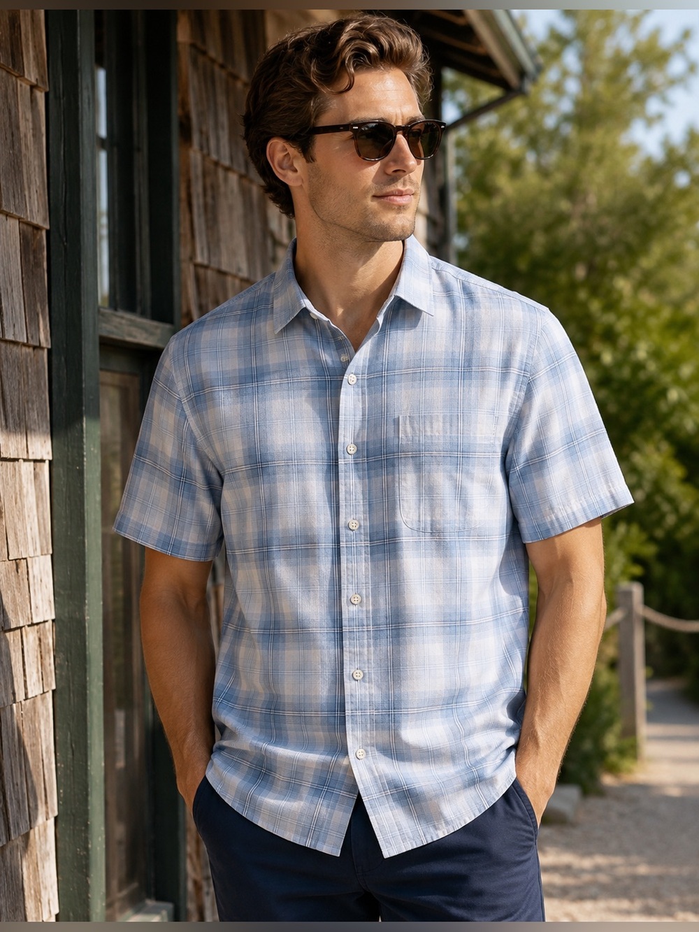 Tasso Elba Men’s Small Blue Plaid Short Sleeve Button Down Shirt